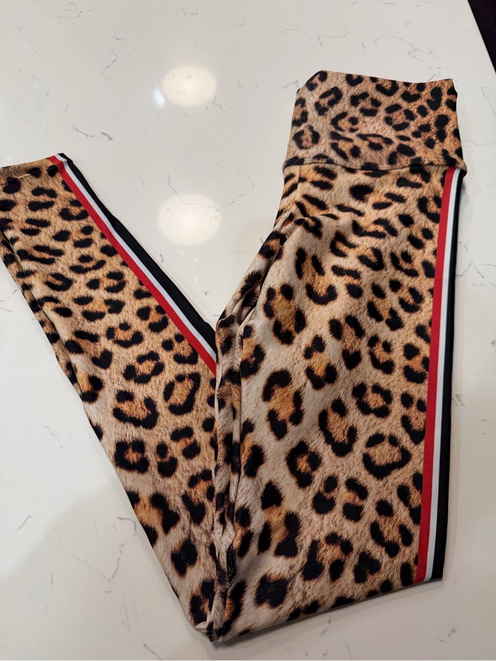 Venor Leopard Print Leggings with Red Trim
